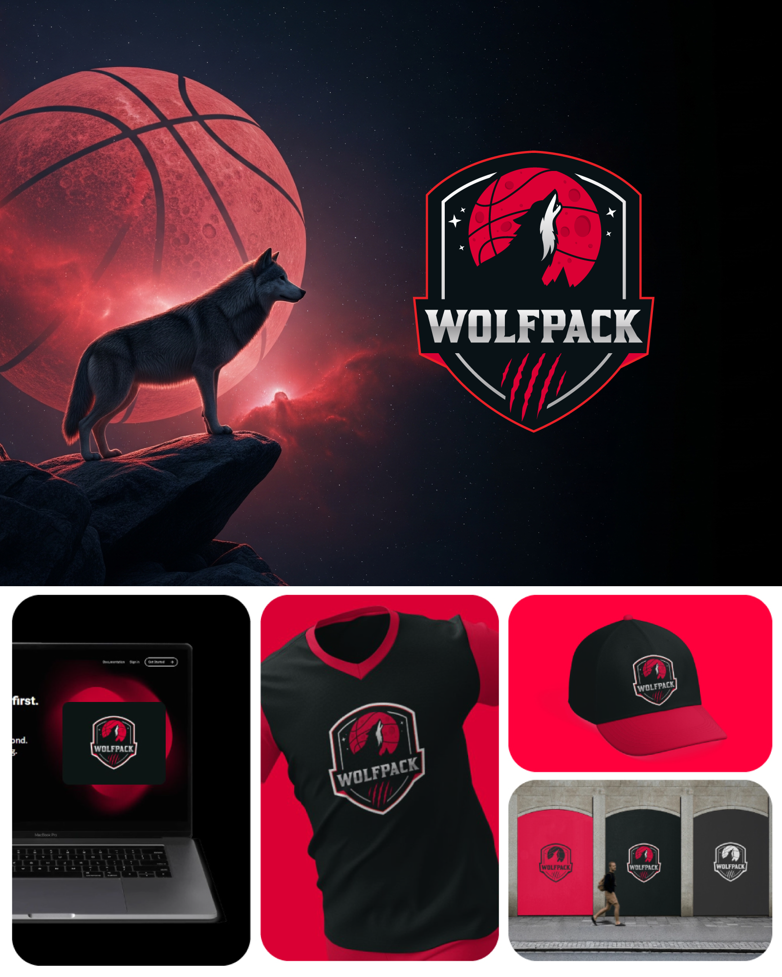 Wolfpack Logo badge logo basketball logo creative logo sports logo wolf logo
