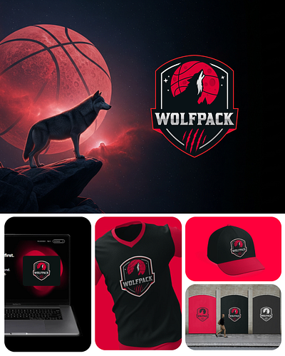 Wolfpack Logo badge logo basketball logo creative logo sports logo wolf logo
