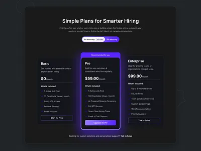 Smart Hiring Platform – Pricing Plans UI clean ui hiring platform job platform pricing pricing module pricing table product design recruitment saas smart hiring ui design ui inspiration user experience user interface web app