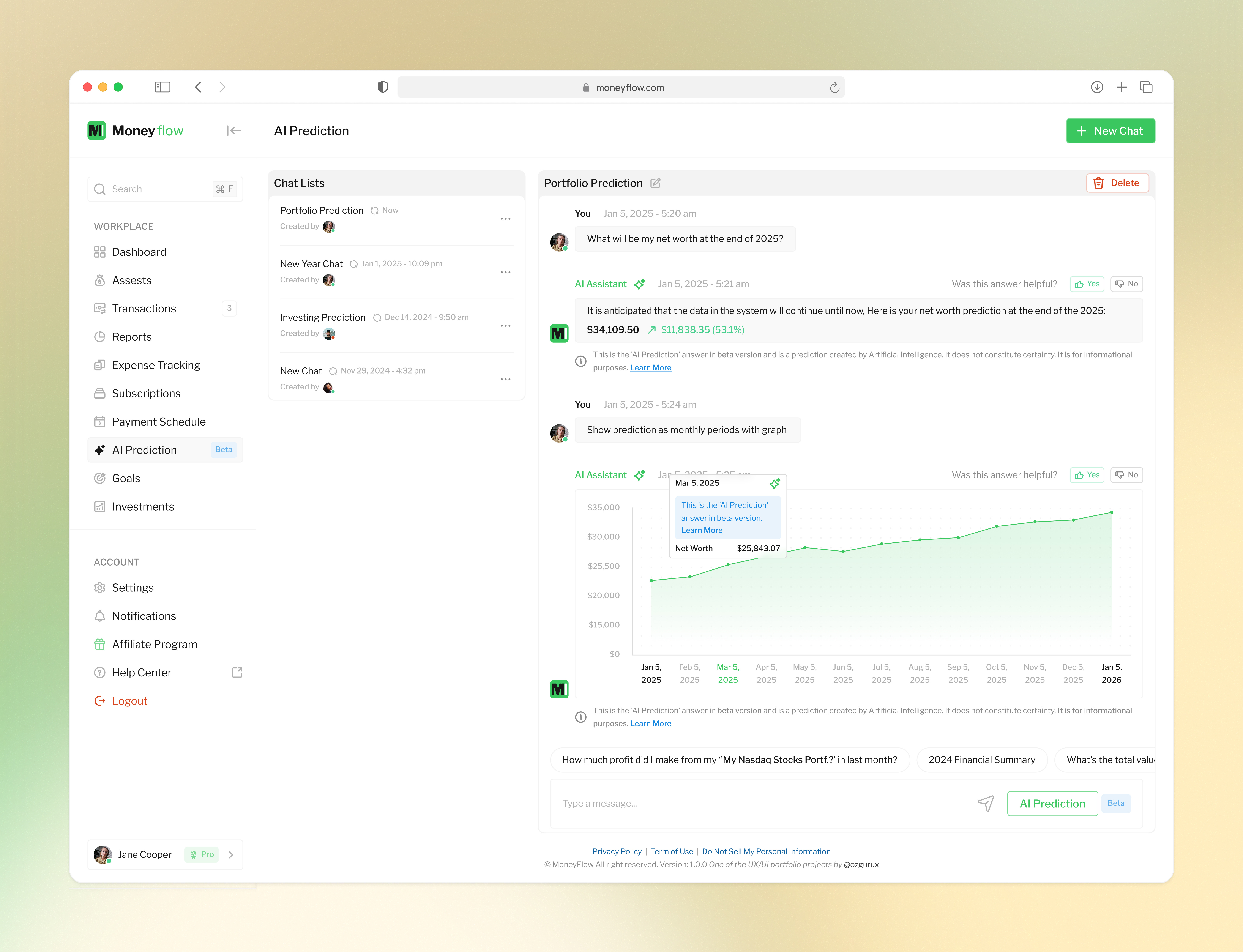 Personal Finance Management Platform, Dashboard, AI Prediction case study cash flow dashboard expense finance ui finance ux fintech investment landing page money payment portfolio prediction schedule transfer ui ui design ux ux case study ux design