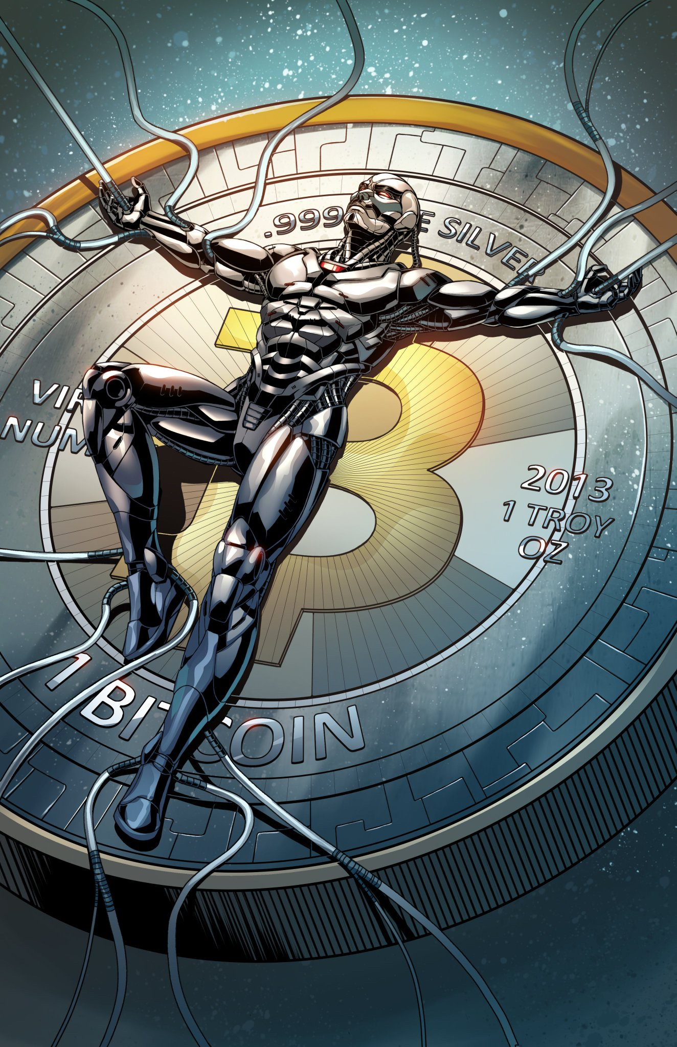 Satoshi on BTC character character design comic comic art comic book cover artwork cryptocurrency digital art graphic design graphic novel illustration