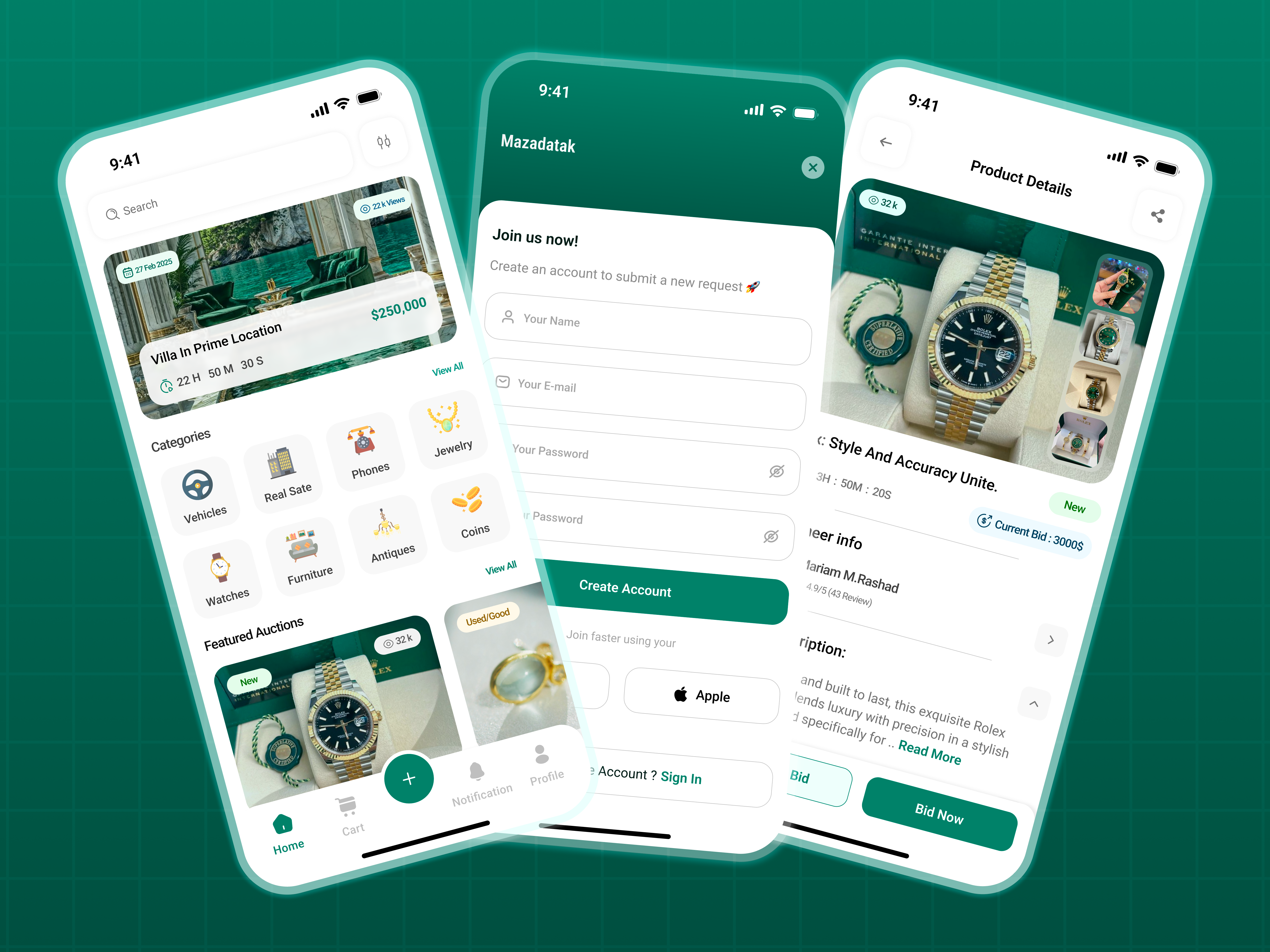 "Mazadatak – Discover, Bid, Win!" app aucation bid figma mazad mobile app ui user experience user interface ux