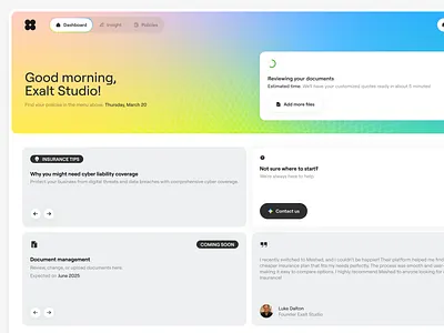Meshed - Dashboard (InsureTech) ai product design ai product designer ai software design ai startup design dashboard ux insuretech saas ai designer startup uk startup yc