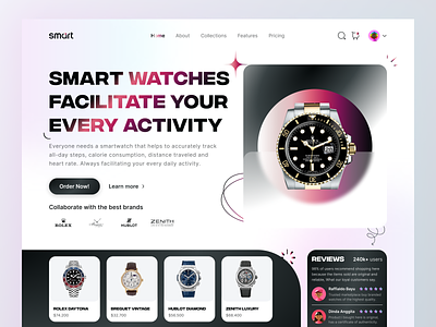 Hero Section - Smart Watch apple watch branding clock device ecommerce ecommerce website electronics device gear gradient hero section homepage luxury watch online shop rolex smart device smart world smartwatch smartwatch website watch web design