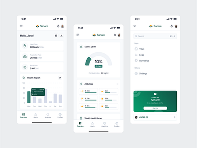 Sanare - Biotech Health Monitoring Mobile Responsive Dashboard ai analytics artificial intelligence b2b biotech breakpoints clean dashboard dipa inhouse health tech mobile mobile responsive navigation menu responsive saas startup technology ui design uiux ux