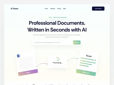 Dowcs — AI Writing Assistant Header ai assistant clean design docs generator header hero illustration landingpage prompt responsive ui ui illustration ux web design webdesign