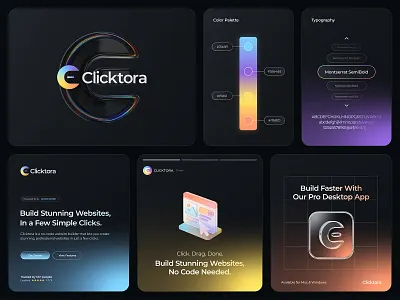Clicktora Logo & Branding – No Code Website Builder, Web3, App 3d app icon branding computer mouse development futuristic glassmorphism gradient logo logo design negative space no code platform software ui visual identity web app web3 website builder website creator