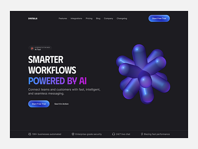 Smarter Workflows with AI Hero Design in Dark ai animation dashboard hero design landing page product design saas ui uiux ux ux design visual design web design