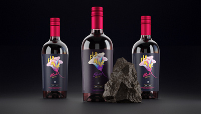 Wine bottle design 3d black bottle branding design graphic design illustration label design packaging red stone typography