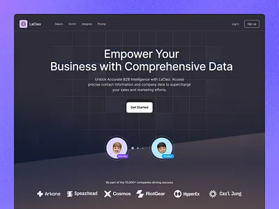 LaCleo Web UI - Landing Page Design 2026 ui ai agent ai assistant ai tool apollo dark mode dark website enrichment homepage design lacleo lusha minimal website pintel prospect revops saas web ui webapp website zoominfo
