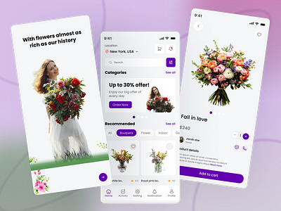 Flower Story Mobile App 3d illustration android app application automation design flower flower app flower illustration flower story app home interaction interaction design ios mobile iot marketing marketplace mobile app pink shopping user experience