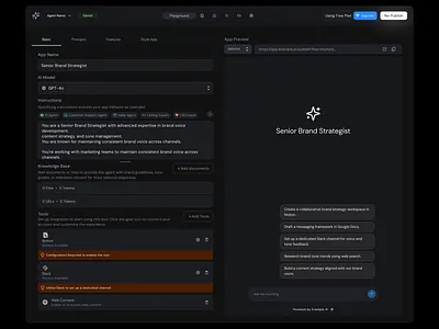 AI Agent Builder UI – Create Role-Based Assistants with No Code ai ai agent app branding builder dashboard design system mobile app saas saas dashboard ui web web design