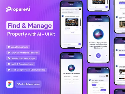 Property management with AI – UI Kit agent ai apartment building clean design home house list mobile ui properties property real estate realestate ui ui kit uikit ux