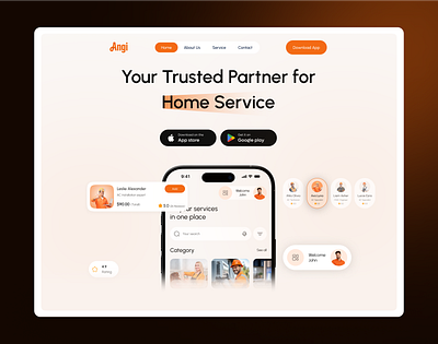 Home Service Mobile App & Landing Page ai cleaning app cleaning service handyman home home service house cleaning landing page mobile app plumbing ui design ui ux design web design website