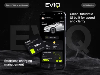 EVIQ — SMART, SEAMLESS EV APP UI EXPERIENCE elecrtical vehicle ui ev figma design futureofmobility mobile app design user experience