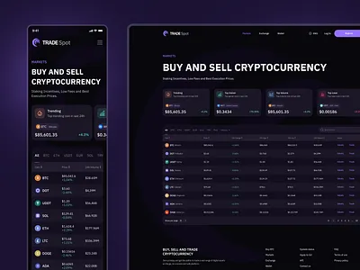 Crypto Exchange Markets - TradeSpot app clean crypto currency drumncode finance fintech responsive web app web development