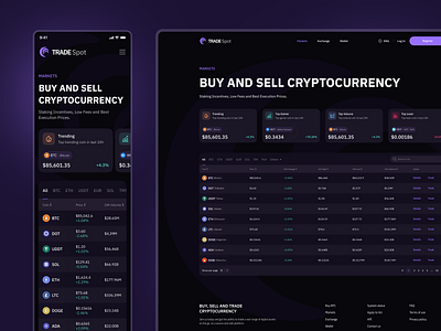 Crypto Exchange Markets - TradeSpot app clean crypto currency drumncode finance fintech responsive web app web development