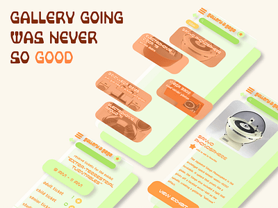 Gallery-A-Gogo 60s 70s aesthetic app art gallery design groovy midcentury retro space age ticket purchase typography ui ui design ux design