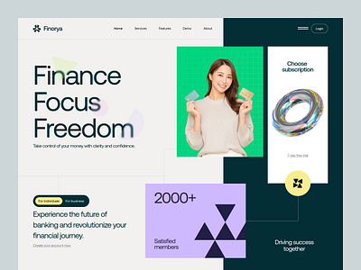Finorya - Finance Landing Page banking and finannce website banking website fin finance finance landing page graphic design interface landing page minimal ui ux web web design webpage website