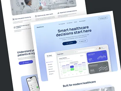 Landing Page For Medical Dashboard concept design hospital landing landing page light medical medtech ui uiux ux web web design webdesign website