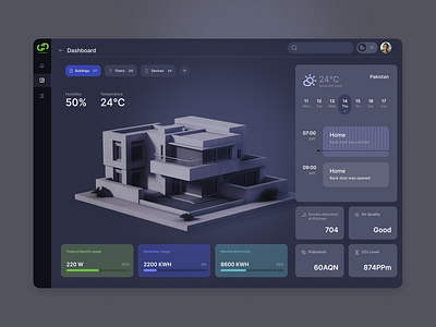 Building Maintenance (dark) building dashboard building maintenance calendar dark dark theme dashboard devices floors map real estate security temperature ui ux