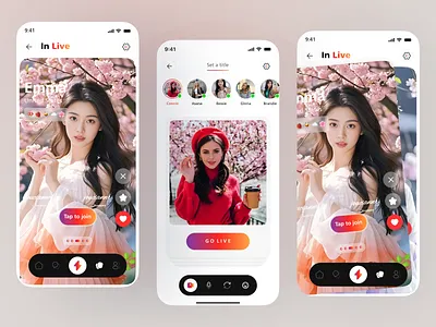 Live Streaming and video Chat mobile app Design app dating dating app design live live app live chat live stream mobile online dating social app streaming app tinder ui ux