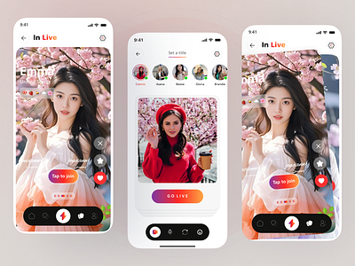 Live Streaming and video Chat mobile app Design app dating dating app design live live app live chat live stream mobile online dating social app streaming app tinder ui ux