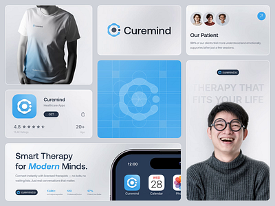 Curemind - Online Psychotherapy Branding Design ads design animate b2b biotech brand brand identity branding branding concept digital therapy dipa inhouse graphic design logo design saas startup visual identity
