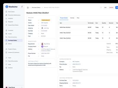 Purchase Orders - Inventory Management dashboard inventory management product design purchase order retailer saas saas design ui design ui ux warehourse webapp