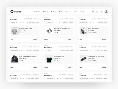 Crimino | Sales Analytics CRM – Order Page analysis ecommerce order confirmation order details order info order page order summary ordering product design track order tracking
