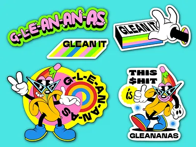 Sticker pack for "Glean" 1930 1930s banana brand design branding cartoon character character design design fonts illustration sticker sticker pack text type vintage