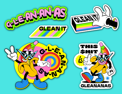 Sticker pack for "Glean" 1930 1930s banana brand design branding cartoon character character design design fonts illustration sticker sticker pack text type vintage