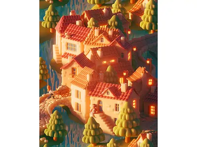 Villaging 🏘️ 3d animation c4d cinema4d city illustration infinite loop medieval middleage reshift village