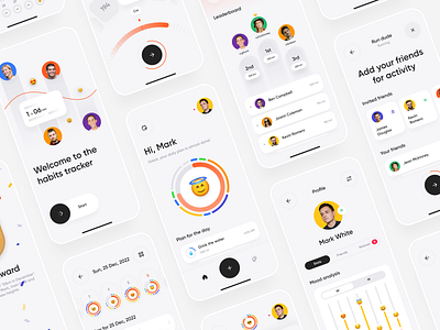 Habits App activity app clean design drink emoji goals habit health illustration interface ios minimal mobile monitoring productivity tracker ui ux water