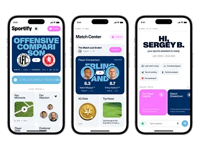 Sportify - Mobile App Concept ai assistant analysis analytics animation chat concept design fans football insights inspiration match mobile app news players results review sport ui ux