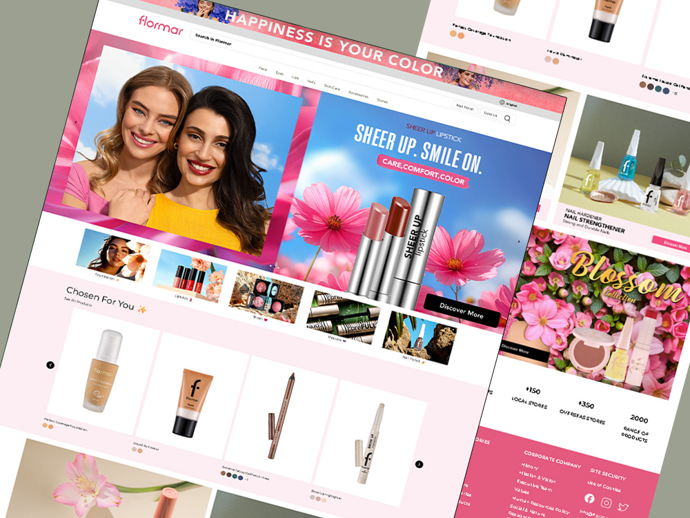 Vibrant Shopify Store Design for Global Cosmetics Brand beauty ecommerce bold visuals colorful ui cosmetics store fashion beauty figma global ecommerce mahamudulsobuj makeup brand shopify shopify expert skincare website uiux design