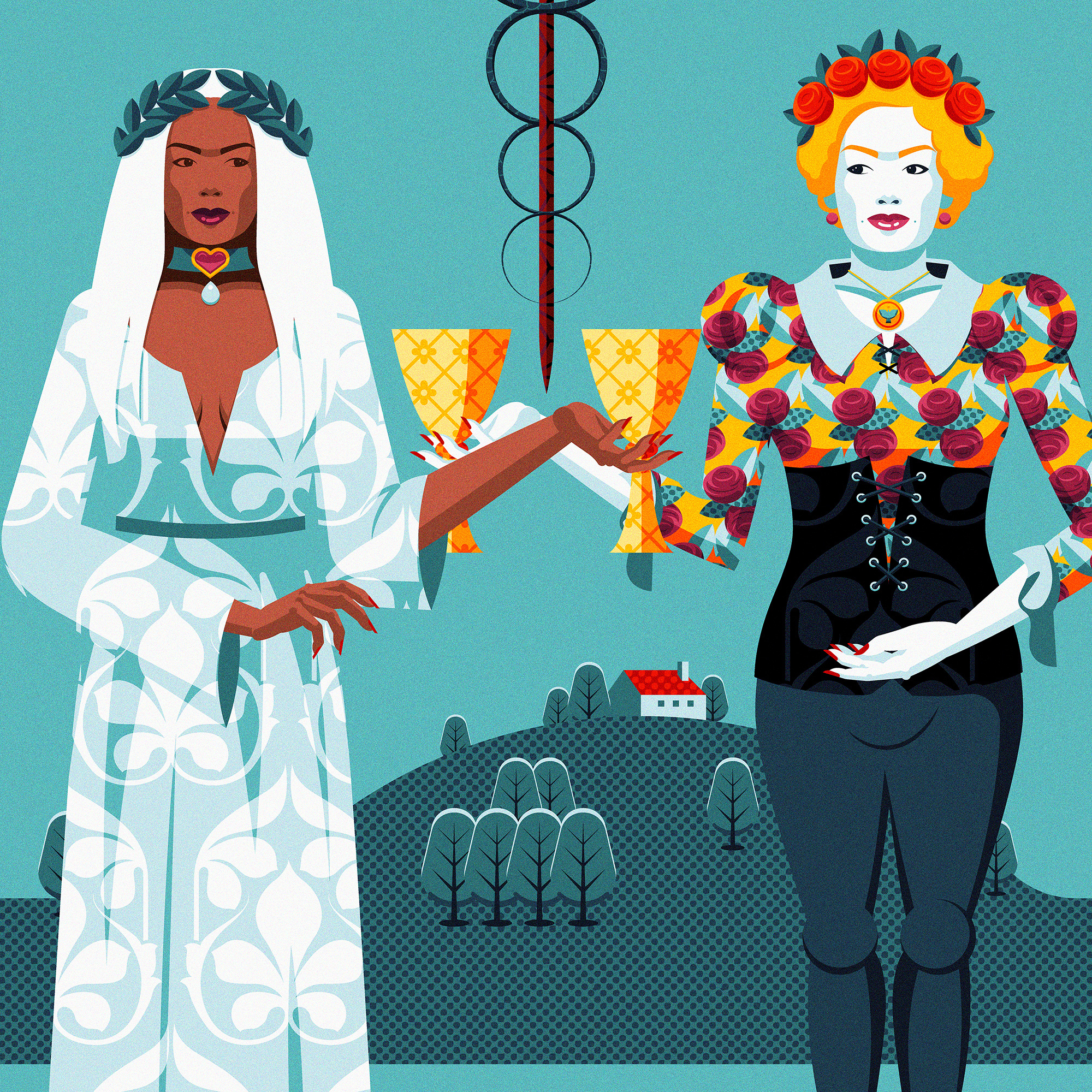 Arcana Minor: 2 of Cups 2 of cups adobe illustrator arcana minor blue card contrast cups daily art deck diversity flat design illustration playing card stylized tarot vector vector artist vector illustration woman women