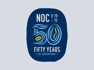 NOC - 50th Anniversary Badge anniversary badge canoe emblem graphic design illustration kayak logo paddle rafting river seal typography