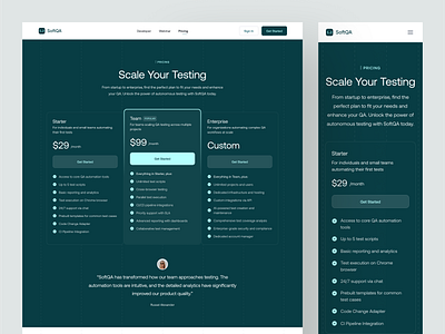 SoftQA - Pricing Page ai artificial intelligence b2b clean developer development dipa inhouse generative ai landing page modern pricing page pricing plans programming quality assurance saas startup uiux web design website