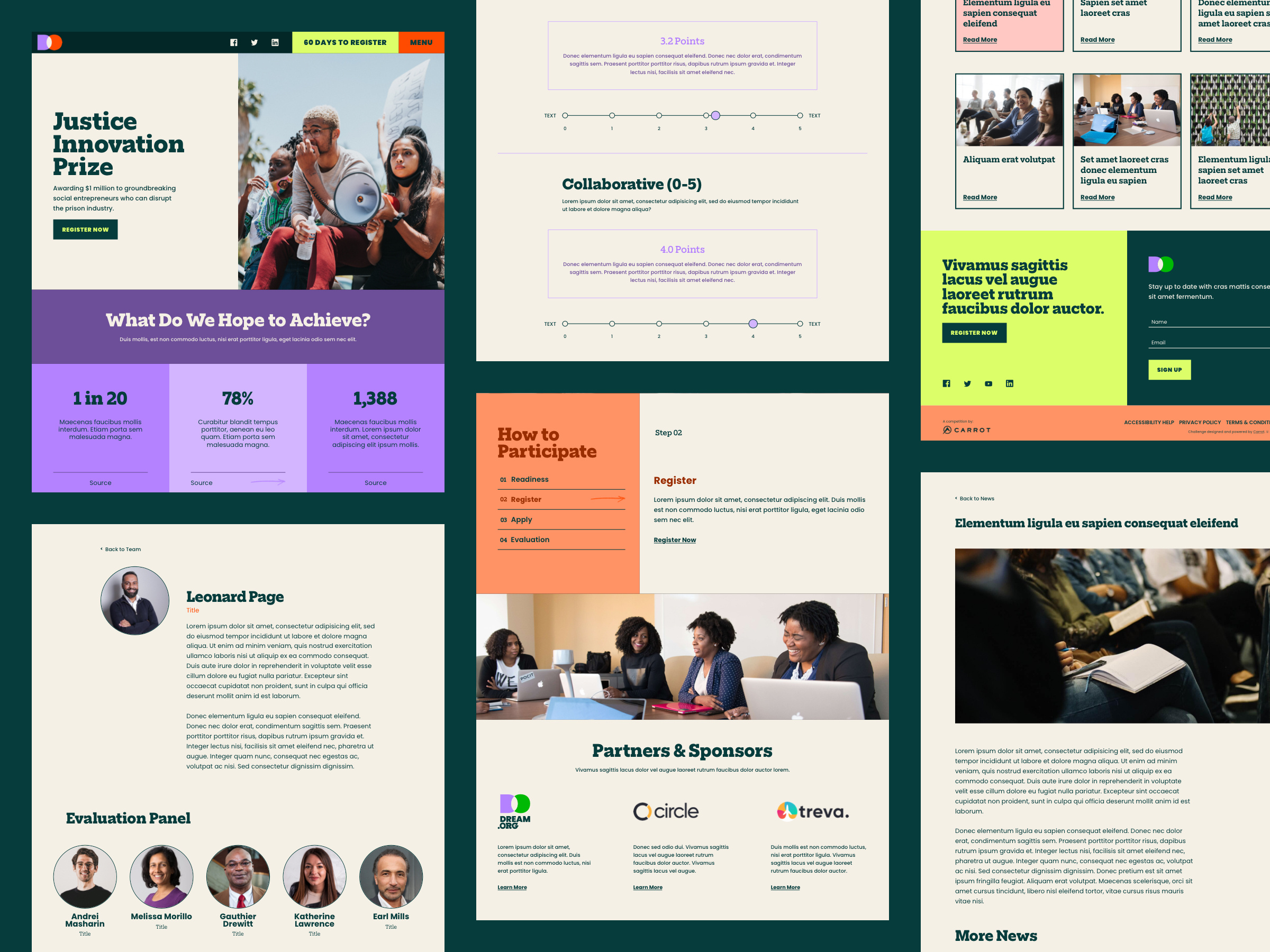 Dream.org Justice Innovation Prize - Website Design award branding challenge change color design dream justice prison prize progress society system ui ux web