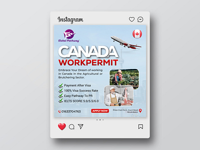 Canada Work Permit Poster – Agricultural & Butchering Sector Ad ad poster agricultural work in canada branding butchering job canada canada immigration poster canada job ad canada work permit design graphic design job opportunity abroad minimal poster design overseas work opportunity poster poster design social media poster social media visa ad visa agency social post visa campaign design visa consultancy poster work abroad design work visa poster