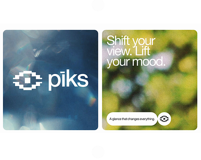 Piks Branding branding design eye focus glance happy lift logo mood morivational motivation pixel pixels research screen search shift view