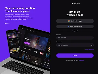 MusicData - Login Page Concept form login login page musicdata streaming app