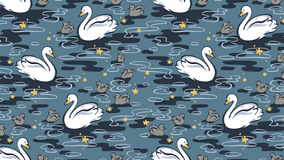 White Swan With Little Cubs On The Lake At Night illustration pattern vector wild nature