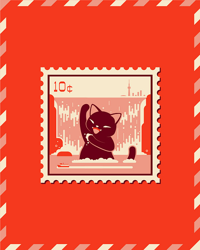 Whimsical Vector Illustration – Cat & Niagara Falls Stamp Design animal character design bold colour palette canada illustration character design clean vector art cultural humour editorial illustration flat illustration freelance illustrator funny cat illustration graphic design illustrator for hire merchandise illustration niagara falls illustration postage stamp art stamp design sticker design travel illustration vector illustration whimsical illustration