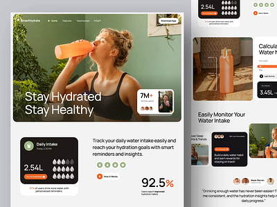 SmartHydrate - Smart Water Tracker Animation 🔥 animation clean design figma design health landing page landin landing page mobile page mobile responsive motion graphics responsive design responsive page smart hydrate ui ui design ui ux design water tracker app web design website website design