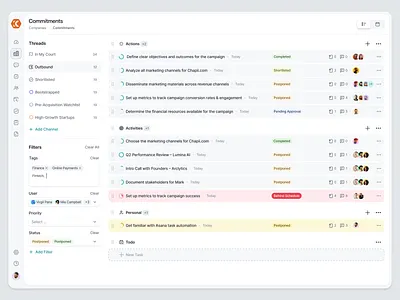 Katalyst App - Commitments Page dashboard product design saas