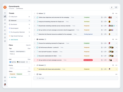 Katalyst App - Commitments Page dashboard product design saas