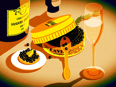Champagne with a finger food animation atmospheric caviar champagne illustration isometric wine