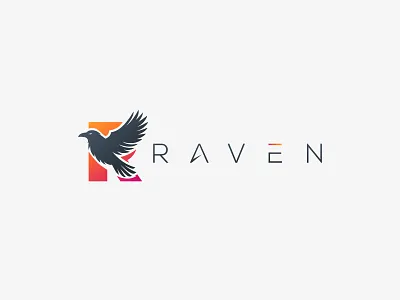 Raven Logo animal black branding corw crow logo emblem geometric icon illustration letter r letter r logo logo logo design mark minimalist r logo raven raven logo wings